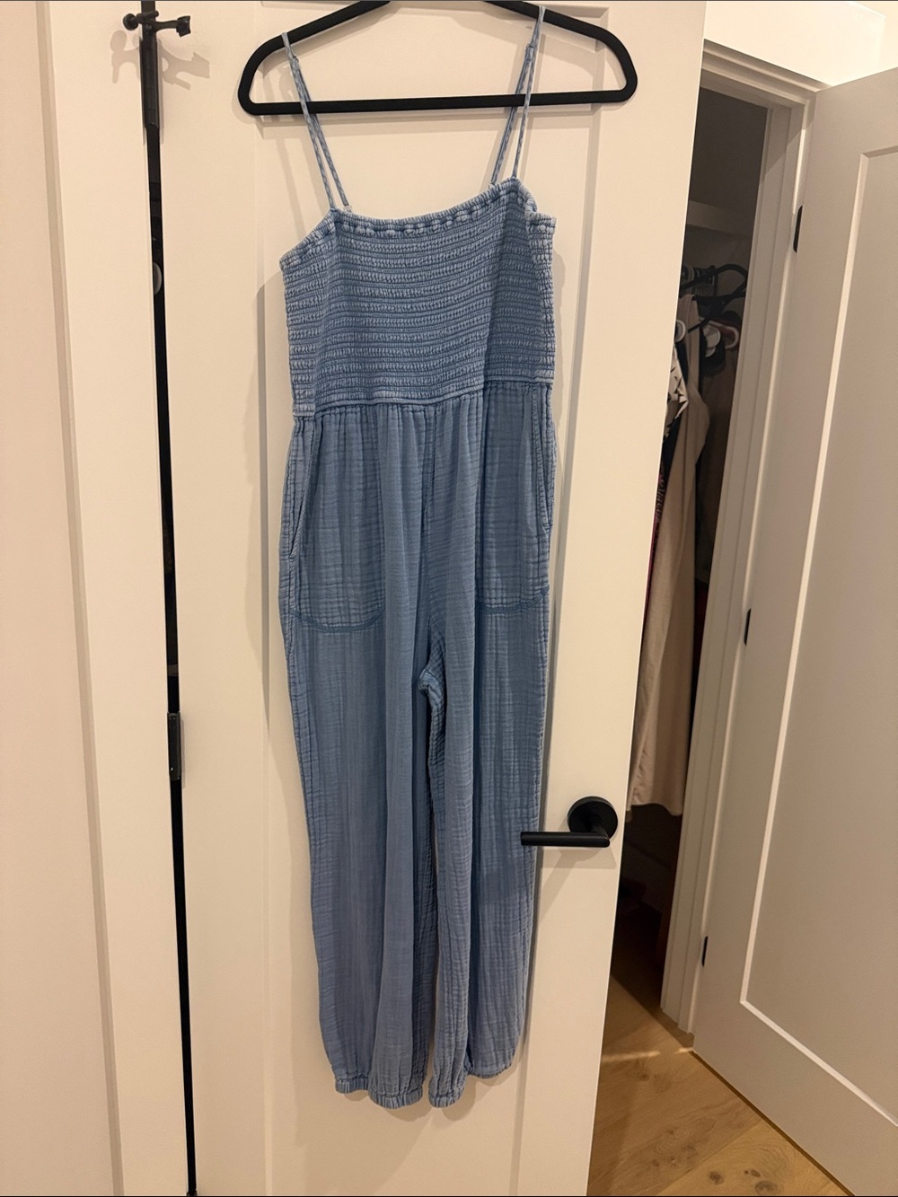 Z Supply Light Blue Cotton Gauze Spaghetti-Strap Jumpsuit